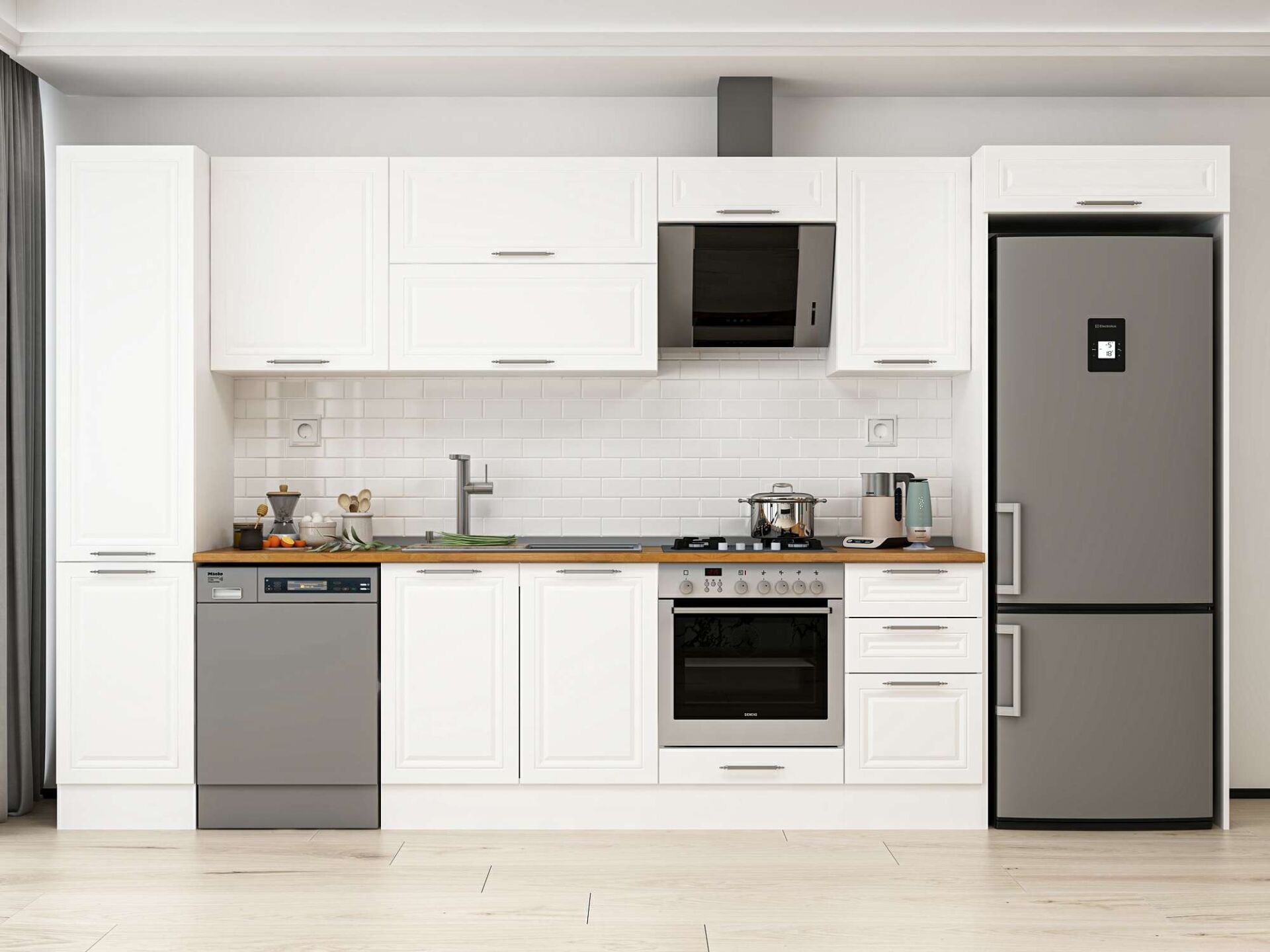 Alvinka 380X222 Cm Klasik Mebran Mutfak Dolabı Beyaz Beyaz Mbb-E90B45S45-2