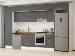 Alvinka 380X240 Cm Klasik Mebran Mutfak Dolabı Beyaz Beyaz Mbb-E80B50S50-1 Mebran | Antrasit - Mdf