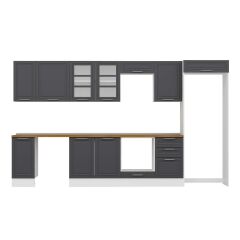 Alvinka 380X222 Cm Klasik Mebran Mutfak Dolabı Mb-E90S40S50-3 Mebran | Antrasit - Suntalam