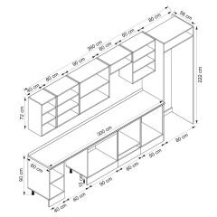Alvinka 380X222 Cm Klasik Mebran Mutfak Dolabı Mb-E90S40S50-3 Mebran | Antrasit - Suntalam