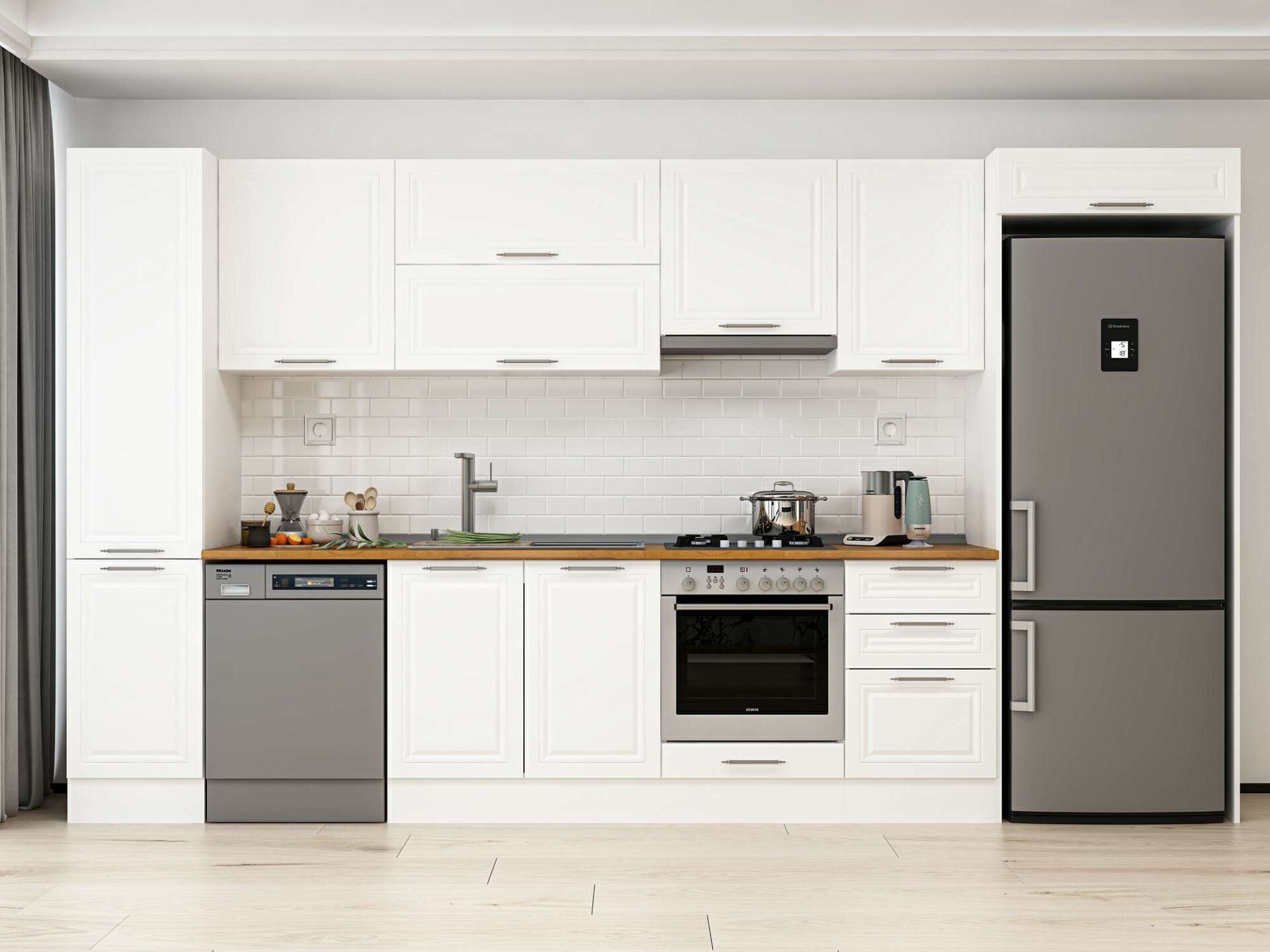 Alvinka 385X222 Cm Klasik Mebran Mutfak Dolabı Beyaz Beyaz Mbb-E90B45S50-1