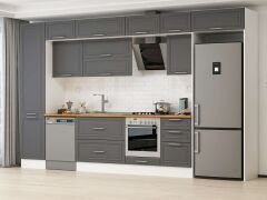 Alvinka 380X240 Cm Klasik Mebran Mutfak Dolabı Beyaz Beyaz Mbb-E80B50S50-2 Mebran | Antrasit - Suntalam