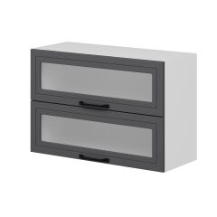 Alvinka Mutfak Modül Mbr_A Üst 2Yk1R 90-H60Cm Dolap Cam Beyaz Antrasit Mdf