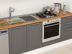 Alvinka 380X222 Cm Klasik Mebran Mutfak Dolabı Mb-E90S40S50-3 Mebran | Antrasit - Mdf