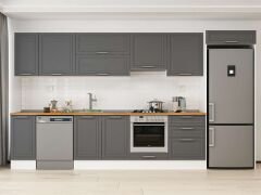 Alvinka 390X222 Cm Klasik Mebran Mutfak Dolabı Mb-E90S40S60-1 Mebran | Antrasit - Suntalam