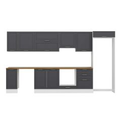 Alvinka 390X222 Cm Klasik Mebran Mutfak Dolabı Mb-E90S40S60-1 Mebran | Antrasit - Suntalam