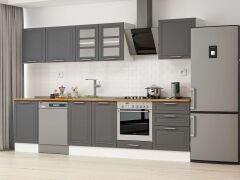 Alvinka 320X210 Cm Klasik Mebran Mutfak Dolabı M-E90S50S60-3 Mebran | Antrasit - Suntalam