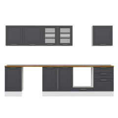 Alvinka 320X210 Cm Klasik Mebran Mutfak Dolabı M-E90S50S60-3 Mebran | Antrasit - Suntalam