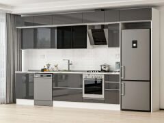 Alvinka 380X240 Cm High Gloss Mutfak Dolabı Mb-E80S60S40-3 High Gloss | Antrasit - Mdf