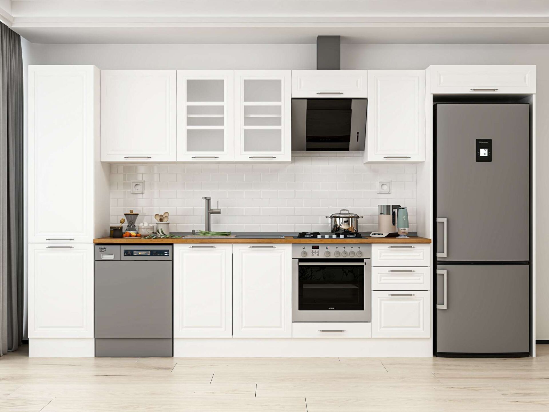 Alvinka 385X222 Cm Klasik Mebran Mutfak Dolabı Beyaz Beyaz Mbb-E90B50S45-3