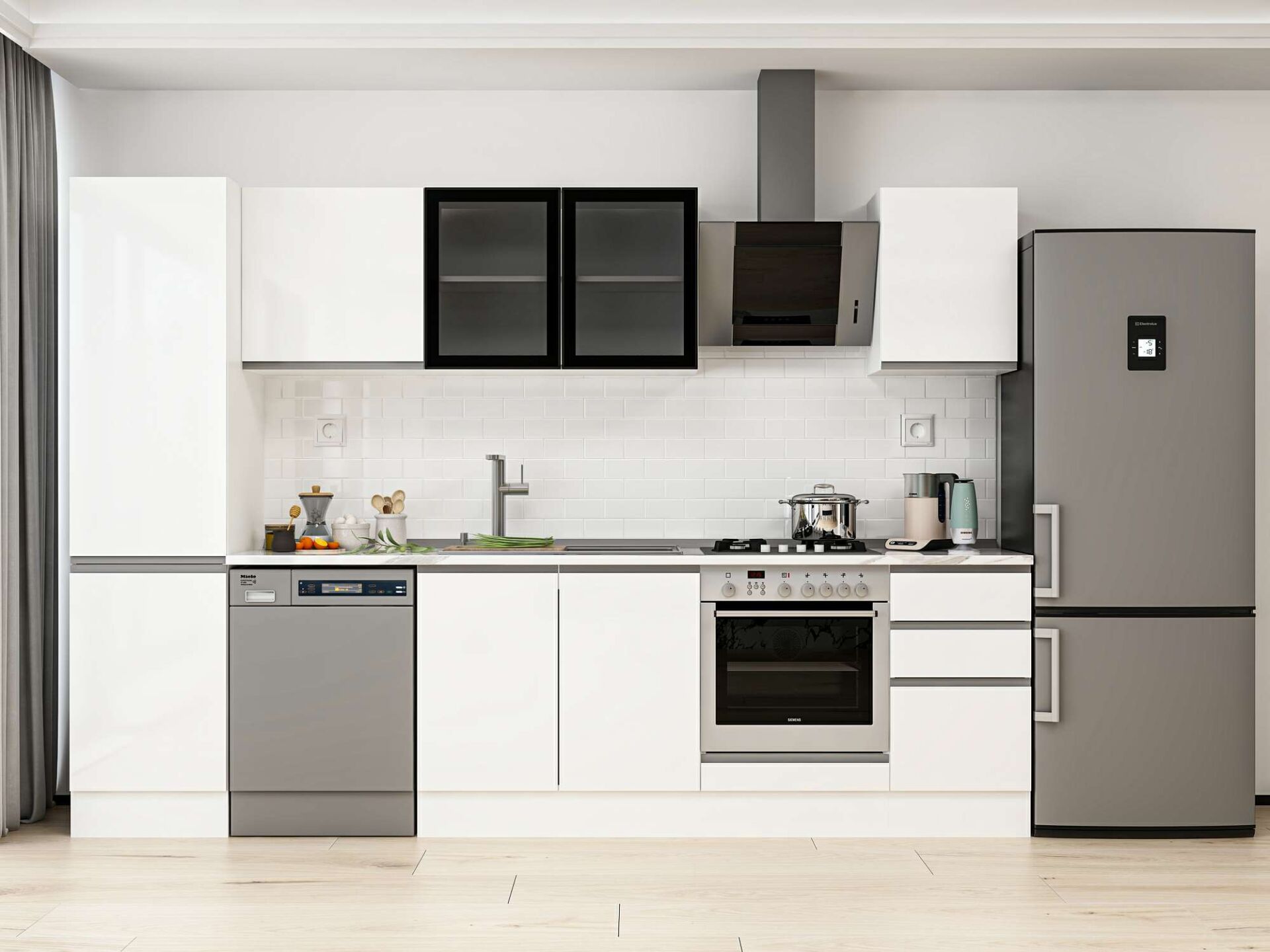 Alvinka 305X210 Cm High Gloss Mutfak Dolabı Mb-E90B50S45-3 High Gloss | Beyaz - Mdf