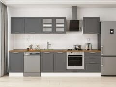 Alvinka 320X210 Cm Klasik Mebran Mutfak Dolabı M-E90S50S60-3 Mebran | Antrasit - Mdf