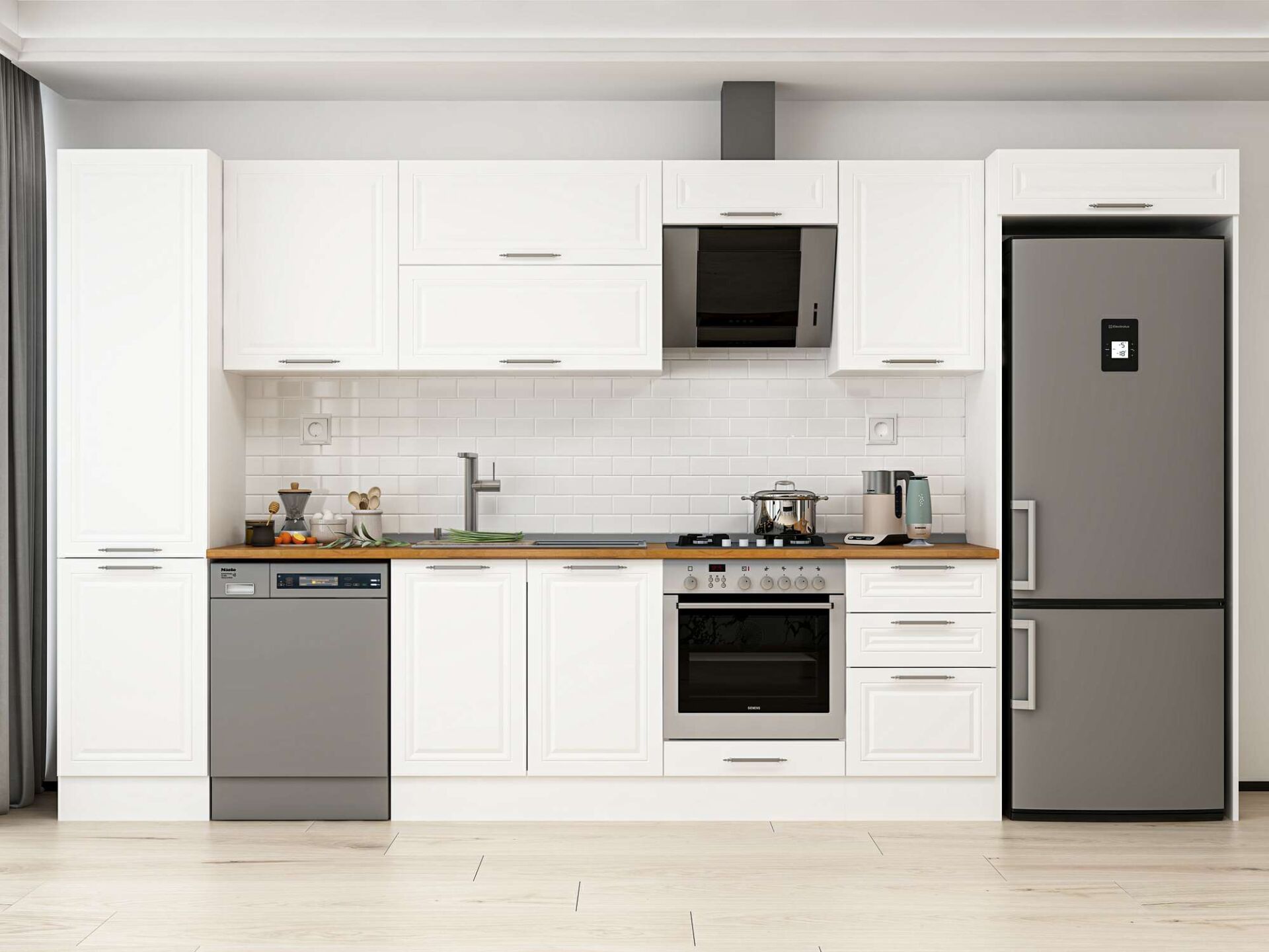Alvinka 390X222 Cm Klasik Mebran Mutfak Dolabı Beyaz Beyaz Mbb-E90B50S50-2