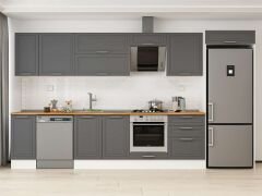 Alvinka 390X222 Cm Klasik Mebran Mutfak Dolabı Mb-E90S40S60-2 Mebran | Antrasit - Mdf