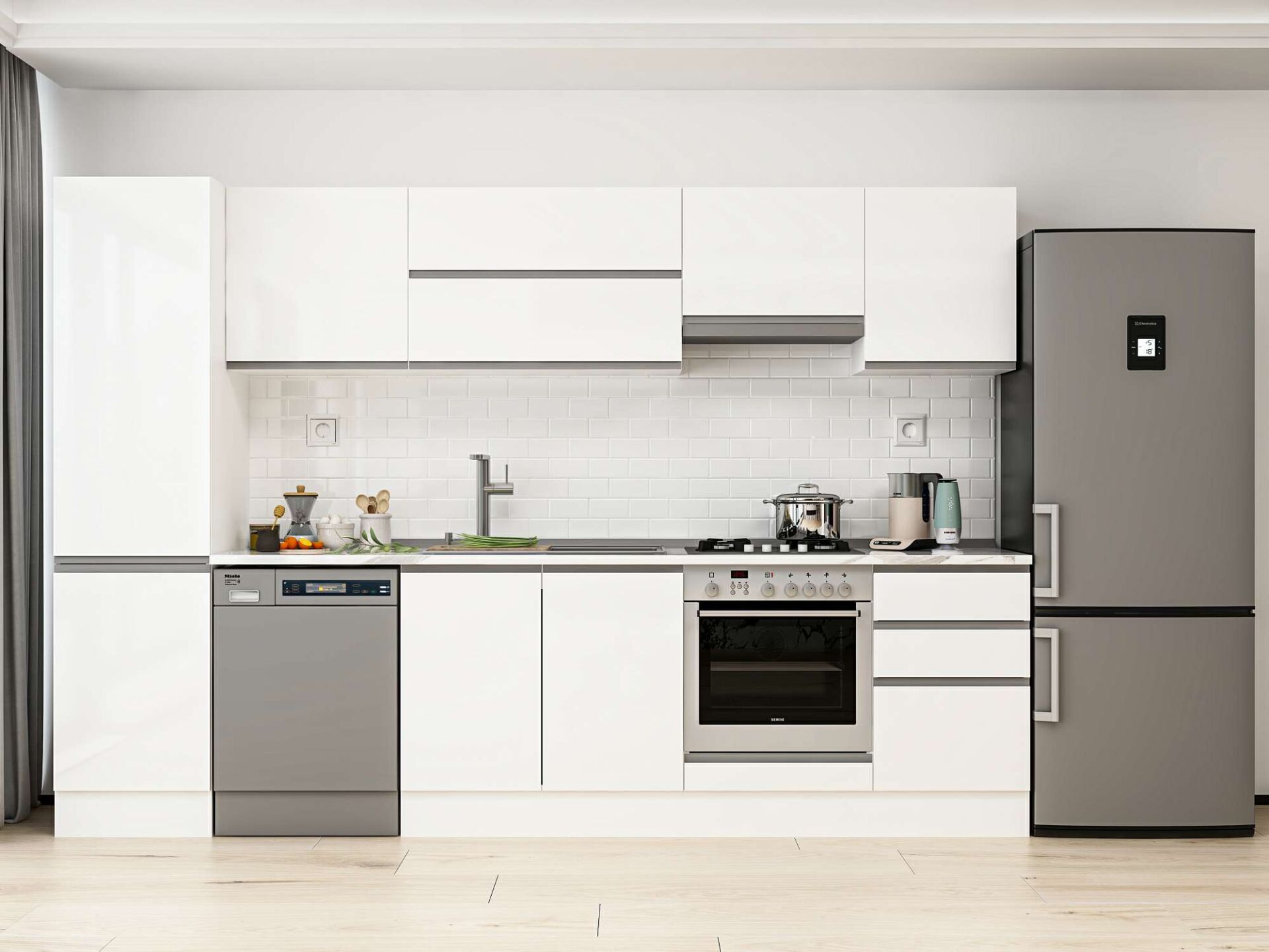 Alvinka 310X210 Cm High Gloss Mutfak Dolabı Mb-E90B50S50-1 High Gloss | Beyaz - Suntalam