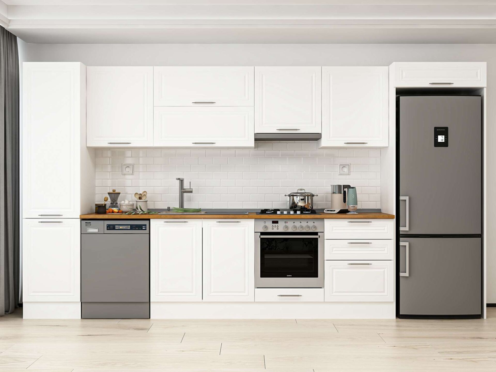 Alvinka 400X222 Cm Klasik Mebran Mutfak Dolabı Beyaz Beyaz Mbb-E90B50S60-1