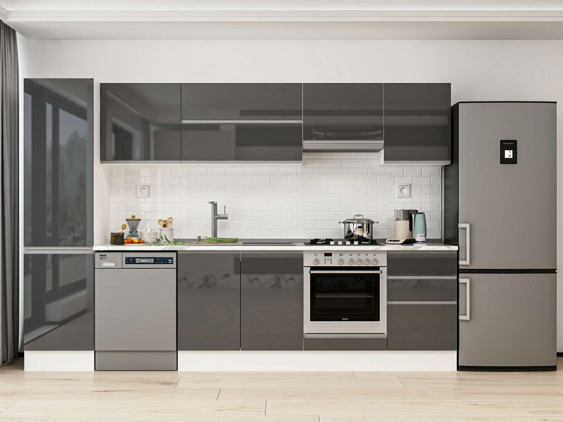 Alvinka 310X210 Cm High Gloss Mutfak Dolabı Mb-E90B50S50-1 High Gloss | Antrasit - Mdf