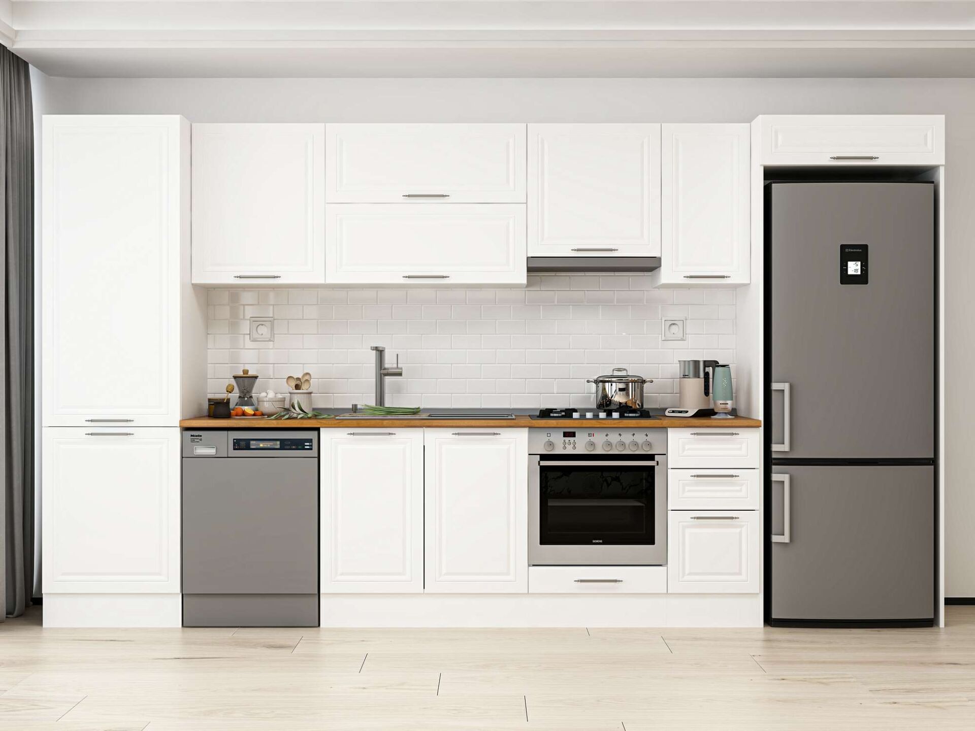 Alvinka 390X222 Cm Klasik Mebran Mutfak Dolabı Beyaz Beyaz Mbb-E90B60S40-1