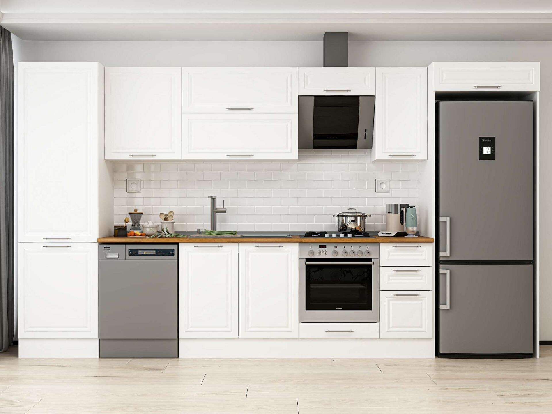 Alvinka 390X222 Cm Klasik Mebran Mutfak Dolabı Beyaz Beyaz Mbb-E90B60S40-2