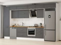 Alvinka 390X240 Cm Klasik Mebran Mutfak Dolabı Beyaz Beyaz Mbb-E80B50S60-2 Mebran | Antrasit - Suntalam