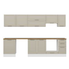 Alvinka 310X210 Cm Klasik Mebran Mutfak Dolabı M-E90S60S40-1 Mebran | Kumtaşı - Mdf