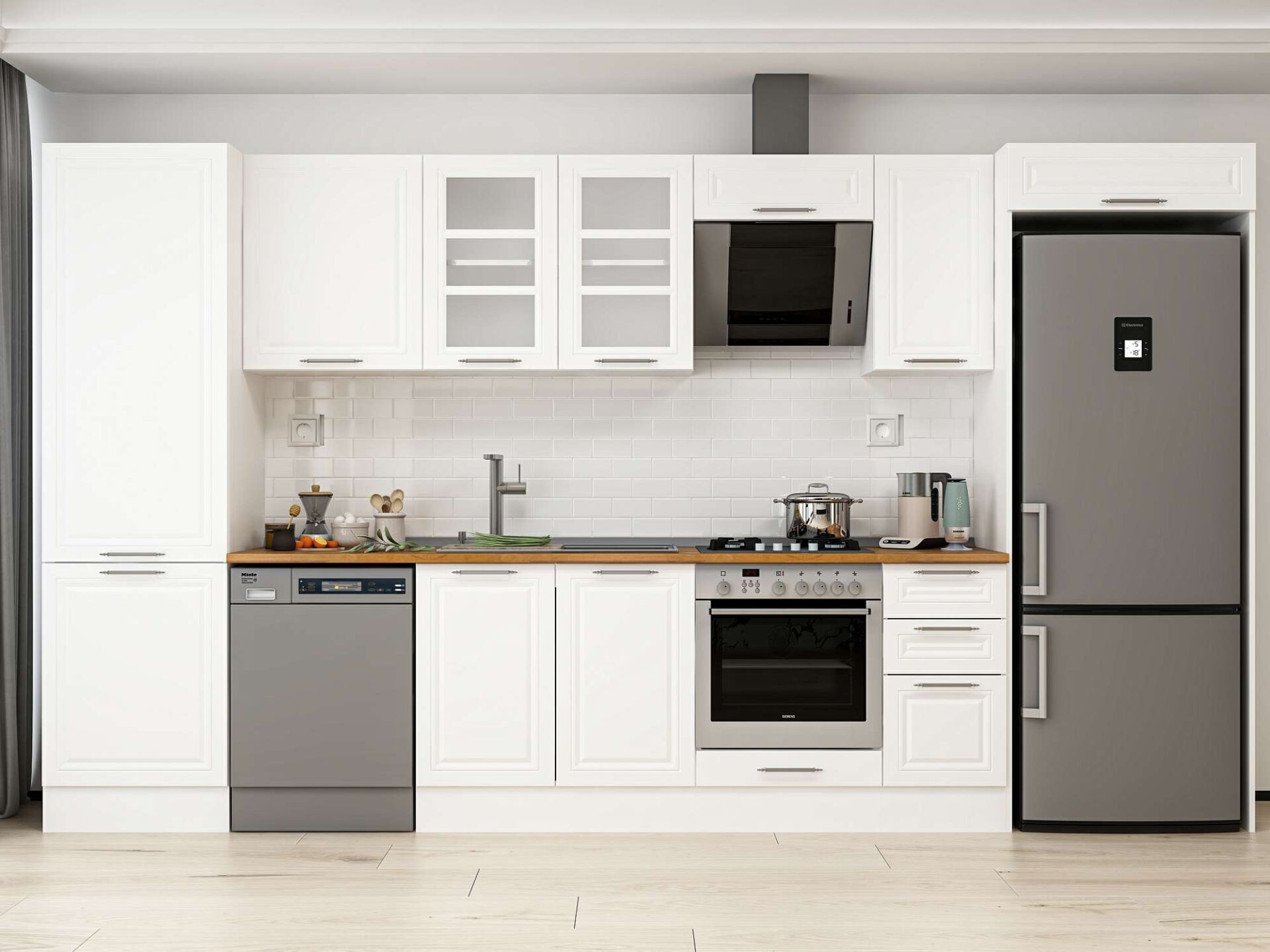 Alvinka 390X222 Cm Klasik Mebran Mutfak Dolabı Beyaz Beyaz Mbb-E90B60S40-3