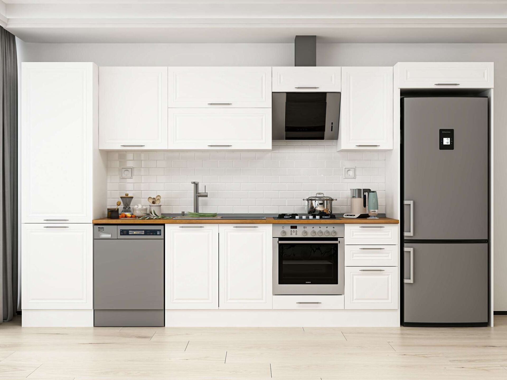 Alvinka 395X222 Cm Klasik Mebran Mutfak Dolabı Beyaz Beyaz Mbb-E90B60S45-2