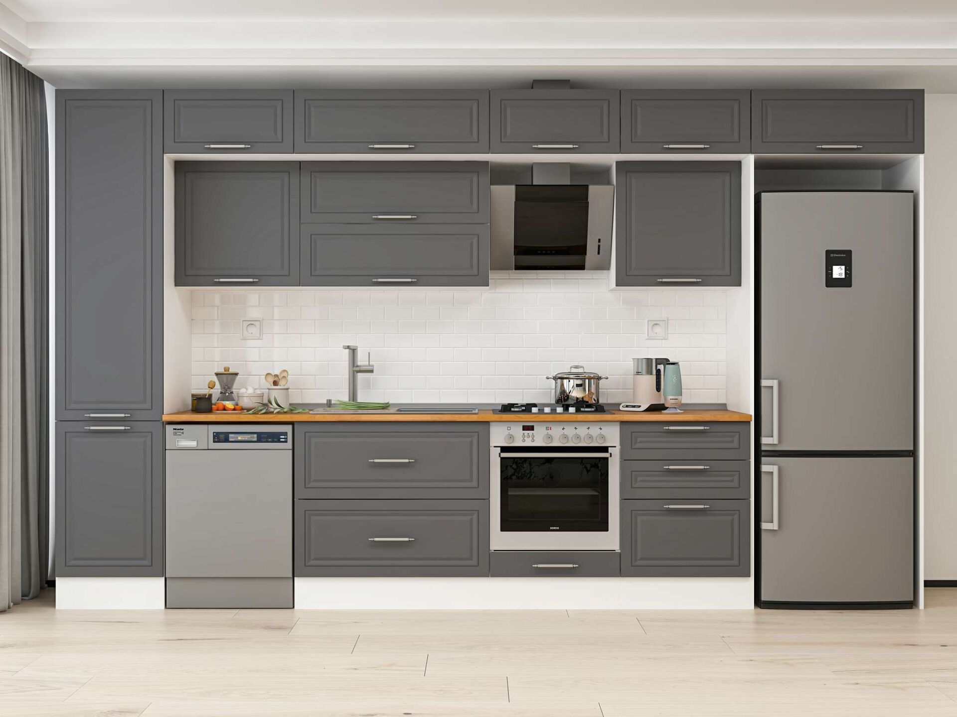 Alvinka 390X240 Cm Klasik Mebran Mutfak Dolabı Beyaz Beyaz Mbb-E80B50S60-2 Mebran | Antrasit - Mdf