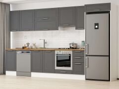 Alvinka 375X222 Cm Klasik Mebran Mutfak Dolabı Mb-E90S45S40-1 Mebran | Antrasit - Suntalam