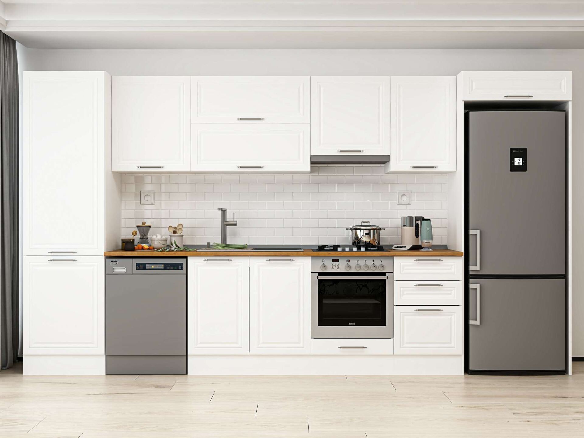 Alvinka 400X222 Cm Klasik Mebran Mutfak Dolabı Beyaz Beyaz Mbb-E90B60S50-1