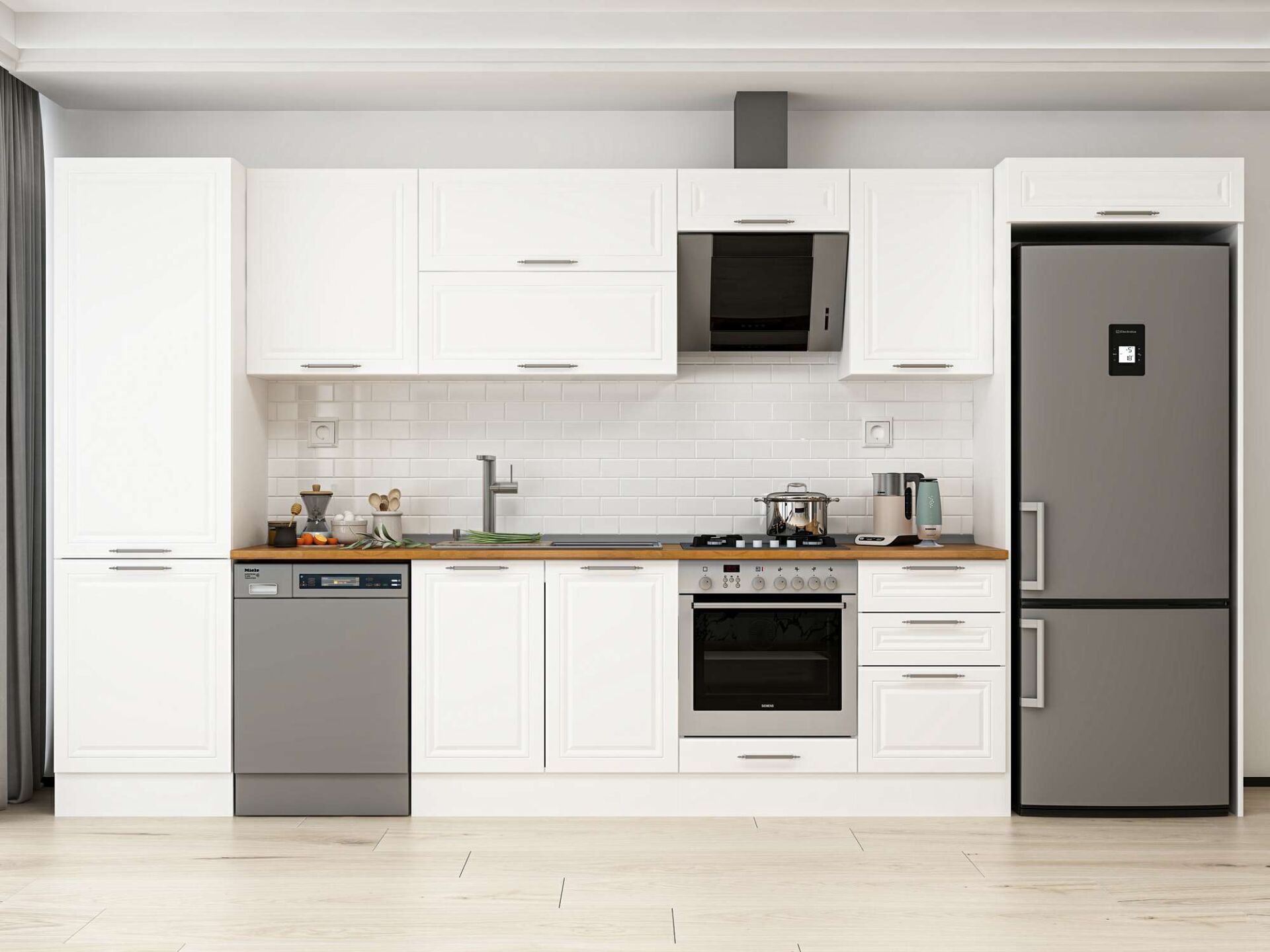 Alvinka 400X222 Cm Klasik Mebran Mutfak Dolabı Beyaz Beyaz Mbb-E90B60S50-2