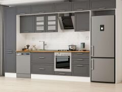 Alvinka 390X240 Cm Klasik Mebran Mutfak Dolabı Beyaz Beyaz Mbb-E80B50S60-3 Mebran | Antrasit - Suntalam