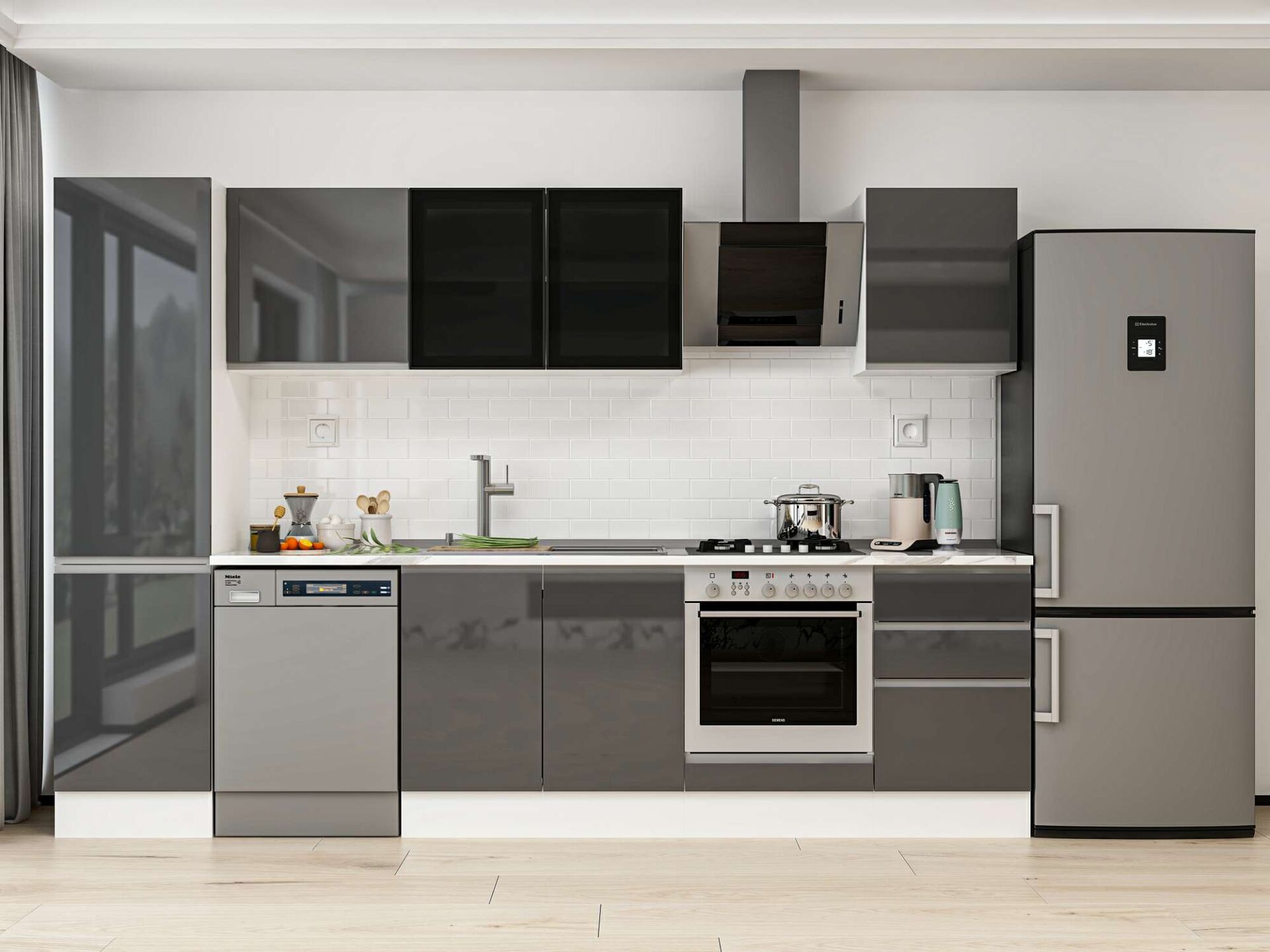 Alvinka 310X210 Cm High Gloss Mutfak Dolabı Mb-E90B50S50-3 High Gloss | Antrasit - Mdf