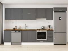 Alvinka 375X222 Cm Klasik Mebran Mutfak Dolabı Mb-E90S45S40-1 Mebran | Antrasit - Mdf