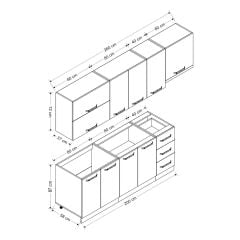 Minar 260 Cm Mutfak Dolabı Beyaz Antrasit 260-A4