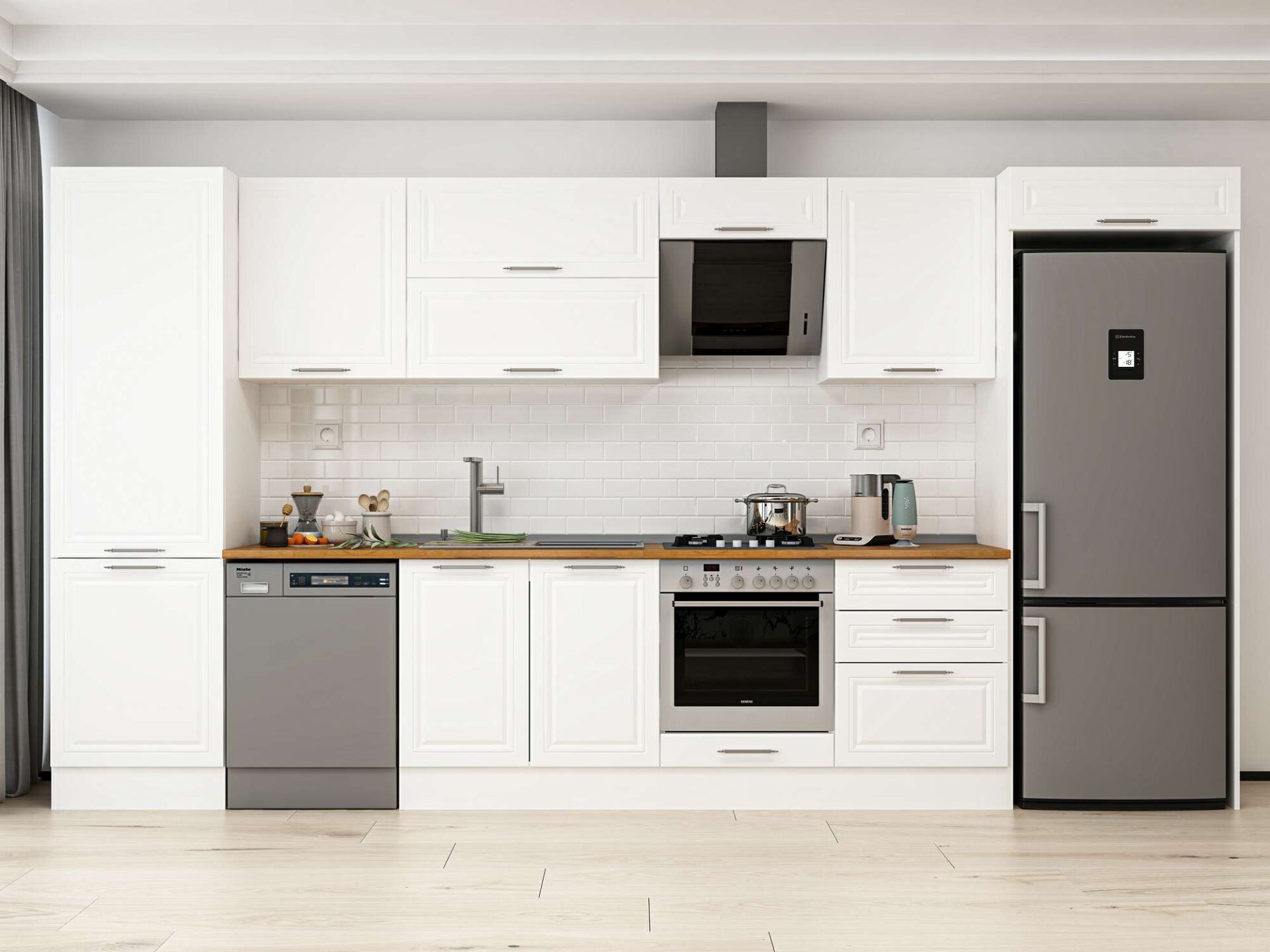 Alvinka 410X222 Cm Klasik Mebran Mutfak Dolabı Beyaz Beyaz Mbb-E90B60S60-2