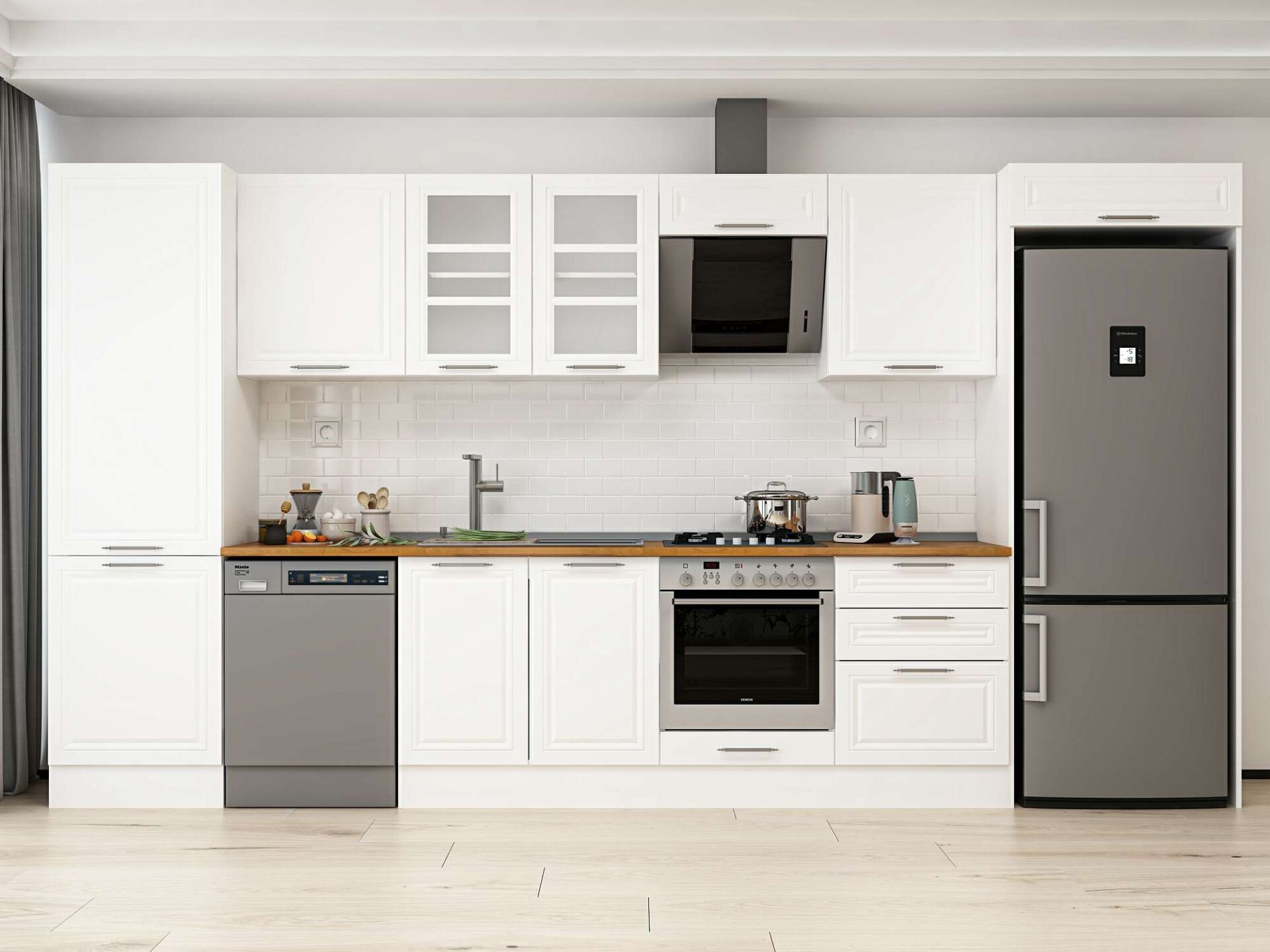 Alvinka 410X222 Cm Klasik Mebran Mutfak Dolabı Beyaz Beyaz Mbb-E90B60S60-3