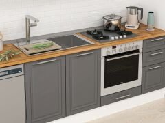 Alvinka 375X222 Cm Klasik Mebran Mutfak Dolabı Mb-E90S45S40-2 Mebran | Antrasit - Suntalam