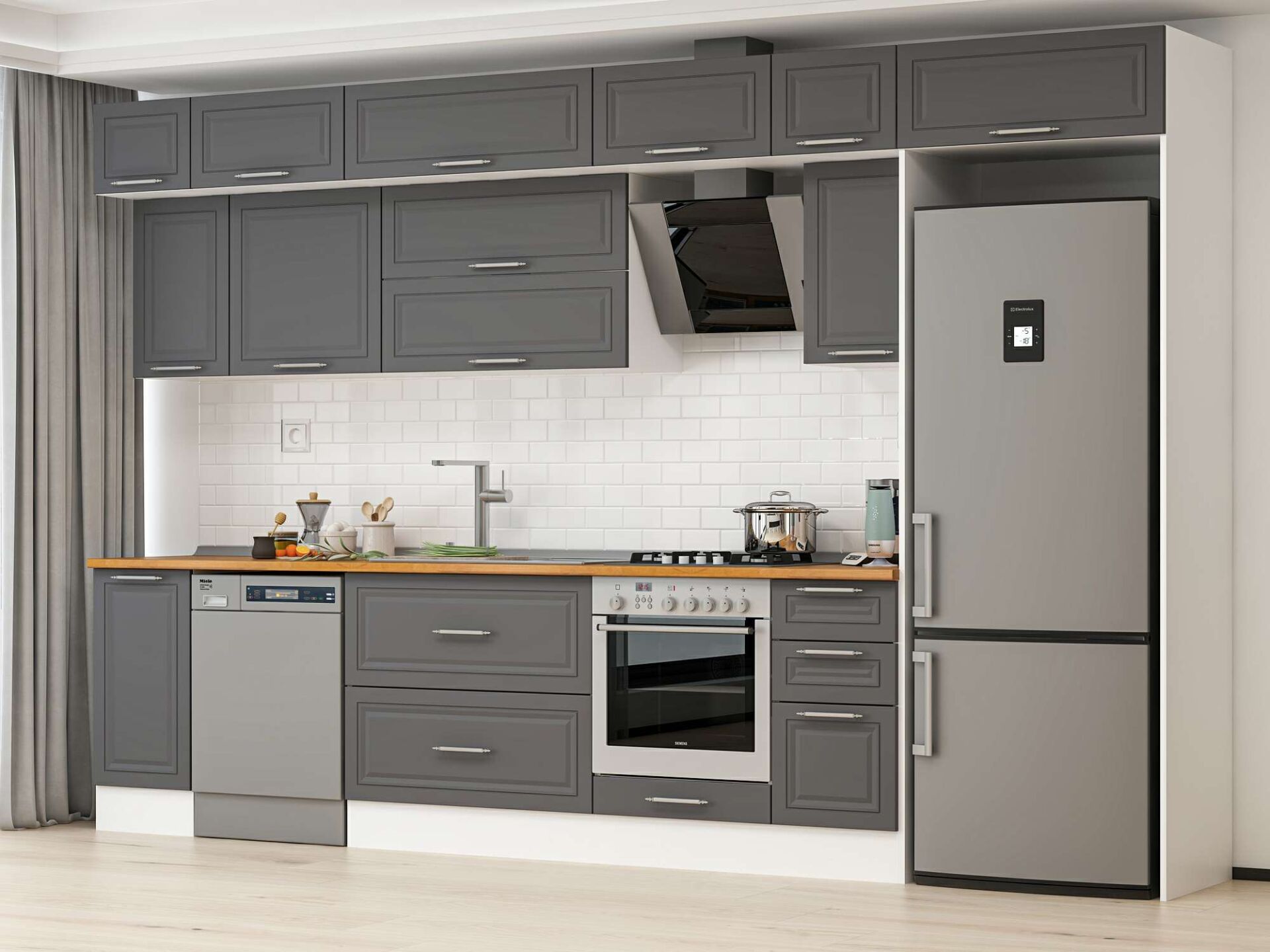 Alvinka 360X240 Cm Klasik Mebran Mutfak Dolabı Mb-E80S40S40-2