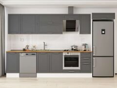 Alvinka 375X222 Cm Klasik Mebran Mutfak Dolabı Mb-E90S45S40-2 Mebran | Antrasit - Mdf