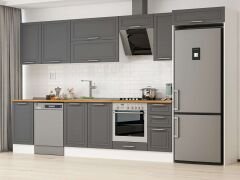 Alvinka 375X222 Cm Klasik Mebran Mutfak Dolabı Mb-E90S45S40-2 Mebran | Antrasit - Mdf