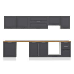 Alvinka 315X210 Cm Klasik Mebran Mutfak Dolabı M-E90S60S45-1 Mebran | Antrasit - Suntalam