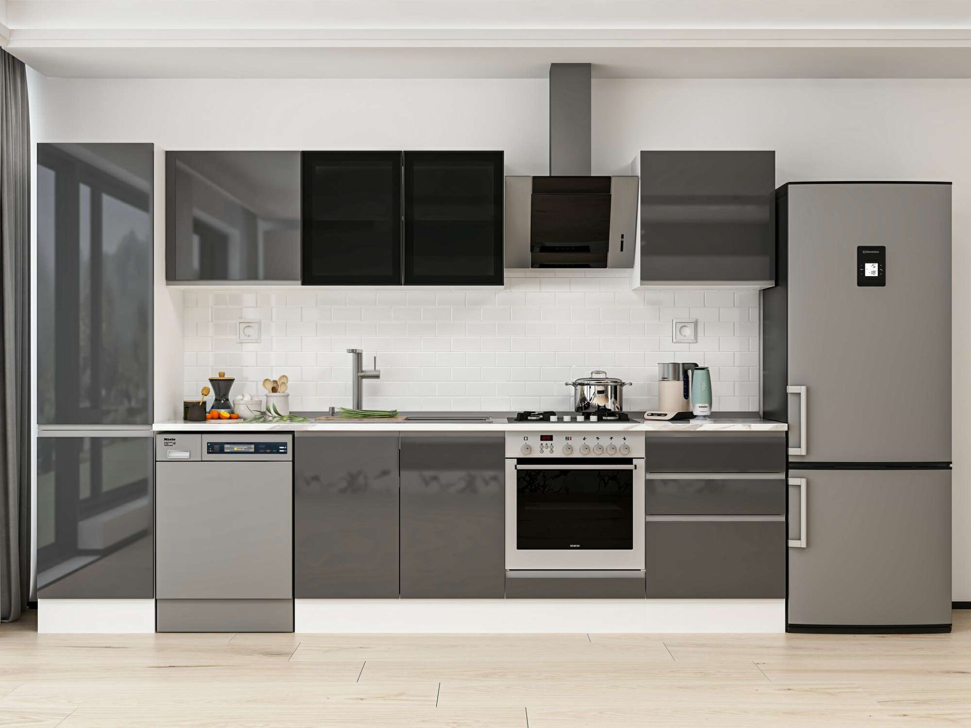 Alvinka 320X210 Cm High Gloss Mutfak Dolabı Mb-E90B50S60-3 High Gloss | Antrasit - Suntalam