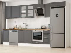 Alvinka 375X222 Cm Klasik Mebran Mutfak Dolabı Mb-E90S45S40-3 Mebran | Antrasit - Mdf