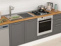 Alvinka 375X222 Cm Klasik Mebran Mutfak Dolabı Mb-E90S45S40-3 Mebran | Antrasit - Mdf