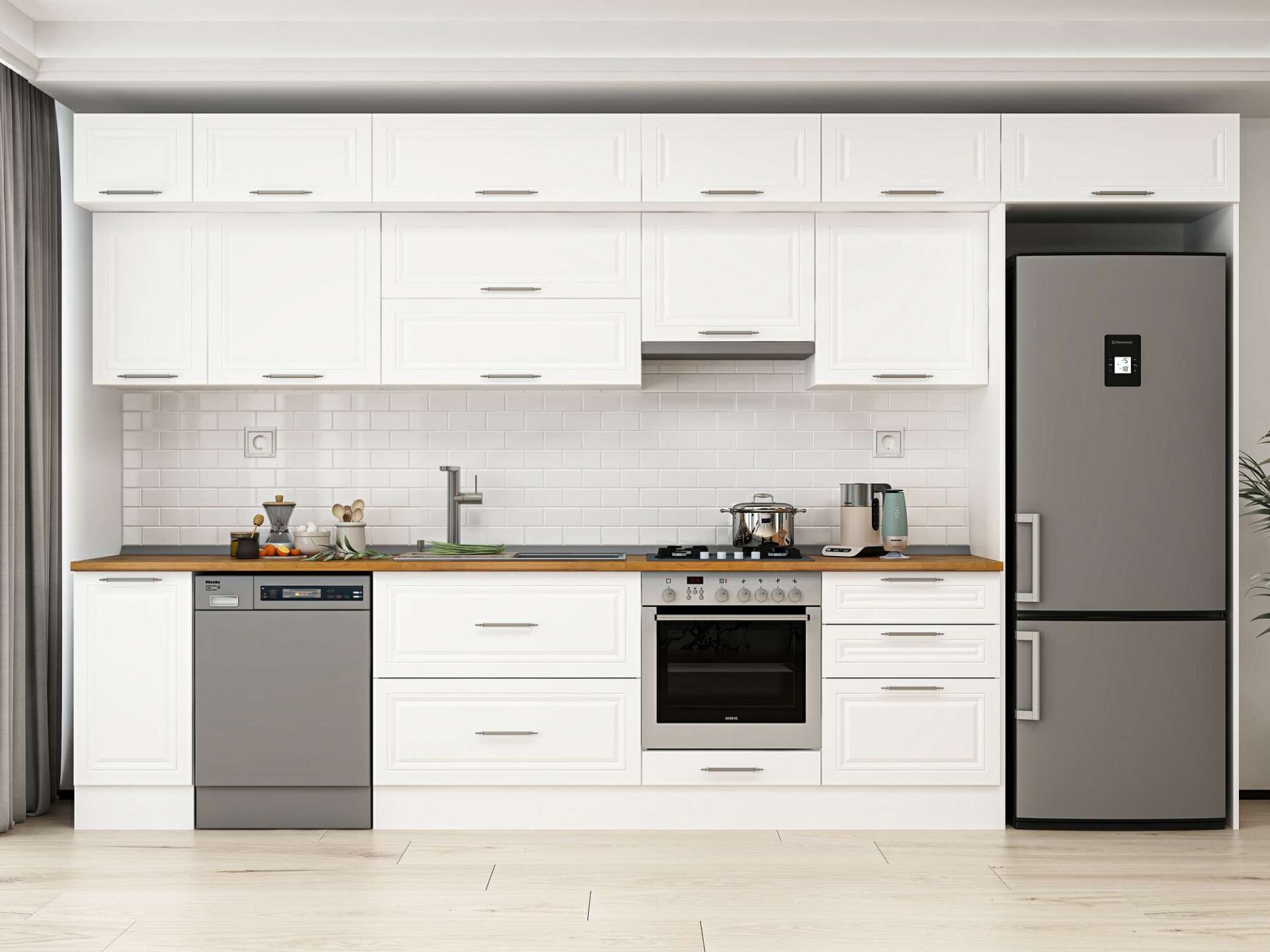 Alvinka 380X240 Cm Klasik Mebran Mutfak Dolabı Beyaz Beyaz Mb-E80S40S60-1