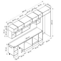 Alvinka 380X240 Cm Klasik Mebran Mutfak Dolabı Beyaz Beyaz Mb-E80S40S60-1