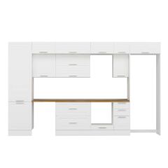 Alvinka 380X240 Cm Klasik Mebran Mutfak Dolabı Mbb-E80B60S40-2 Mebran | Beyaz - Mdf