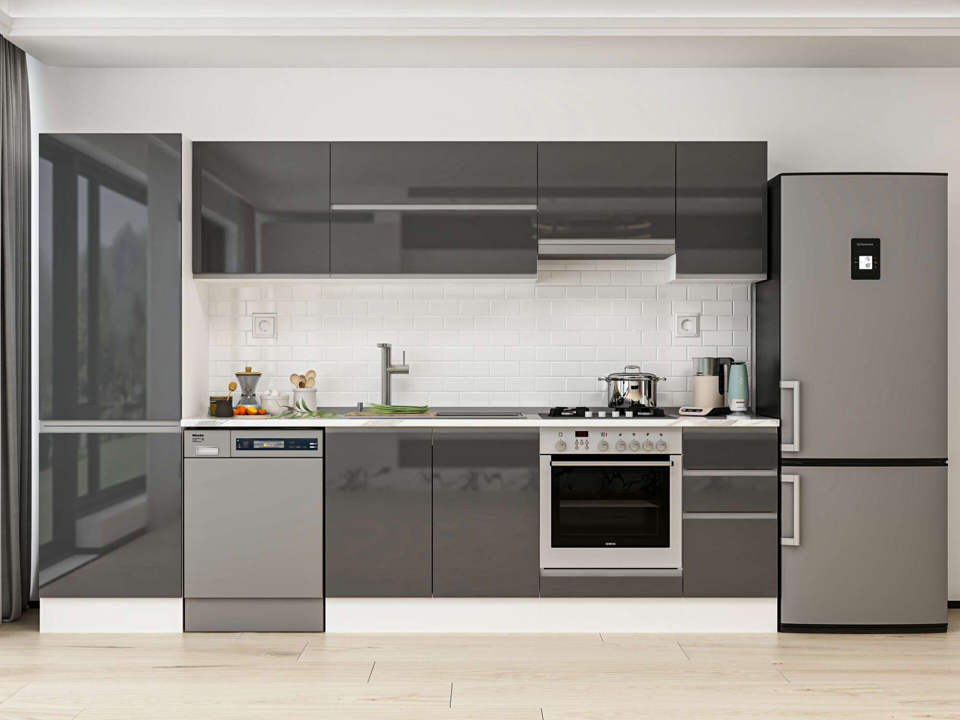 Alvinka 310X210 Cm High Gloss Mutfak Dolabı Mb-E90B60S40-1 High Gloss | Antrasit - Suntalam