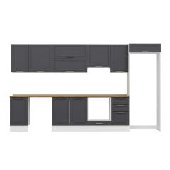 Alvinka 380X222 Cm Klasik Mebran Mutfak Dolabı Mb-E90S45S45-1 Mebran | Antrasit - Mdf